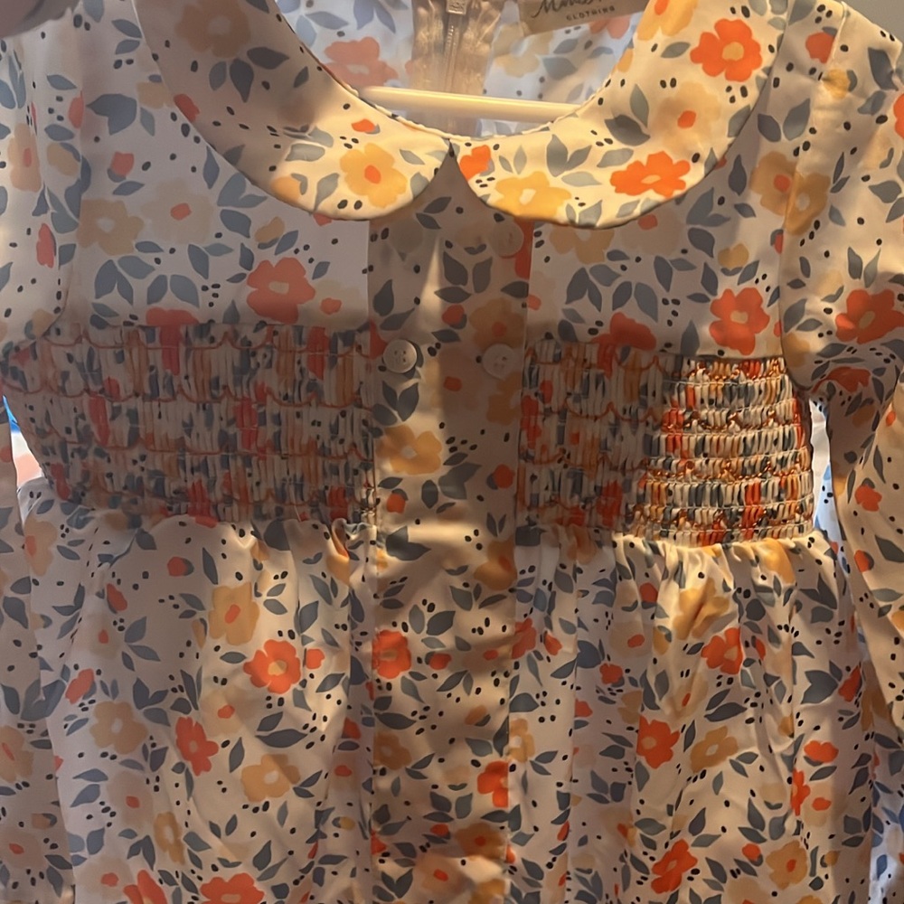 Floral Peter Pan Collar Dress in Coral, Yellow & Slate